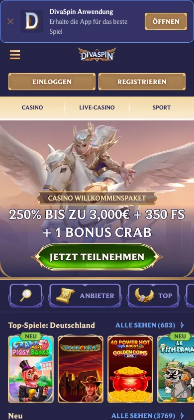 Mobile Erfahrung im Browser – Diva Spin